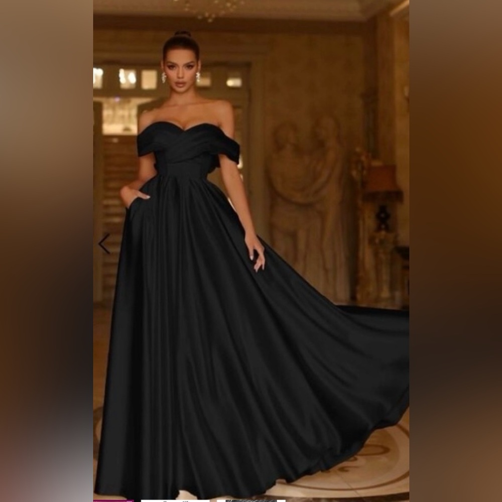 Tina Holly TE207 Off Shoulder Satin A-Line Formal Gown Black Size 12 NWT